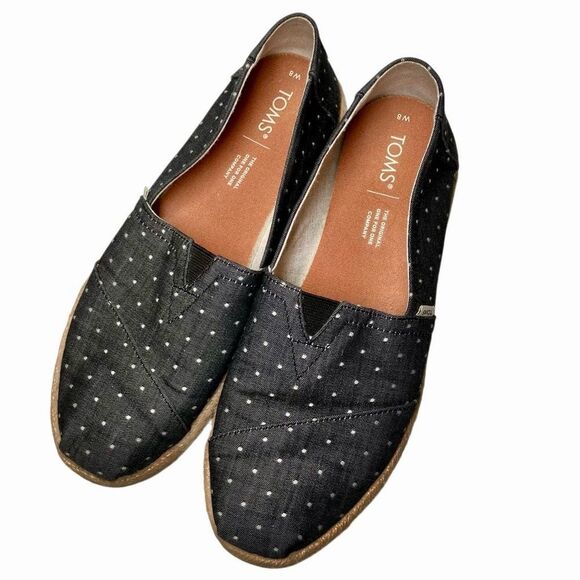 TOMS Venice Collection Polka Dot Chambray Alpargatas in Black/White Women’s 8 - Picture 2 of 6